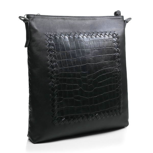 Bottega Veneta croco leather messenger bag 16051 black - Click Image to Close